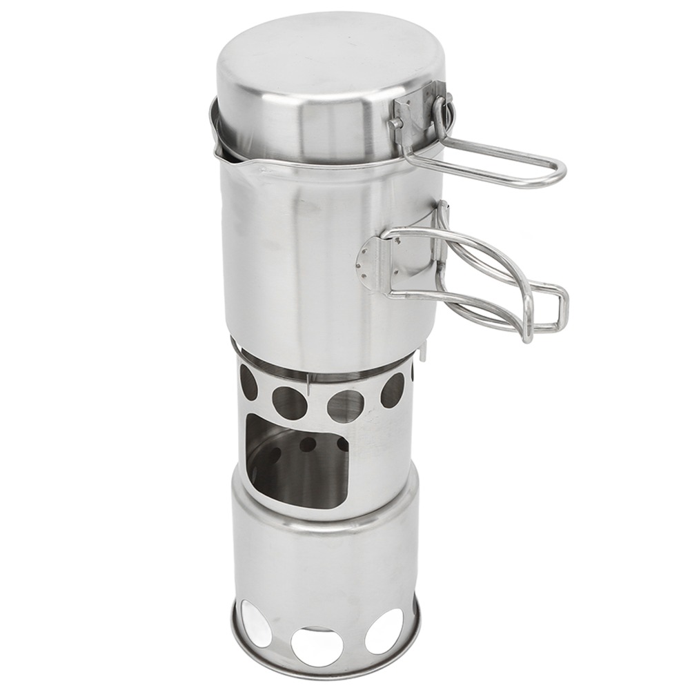 Camping Cooking Pot With Lid - Edelstahl Camping-Kochgeschirr-Set mit Rutschfester Halterung und