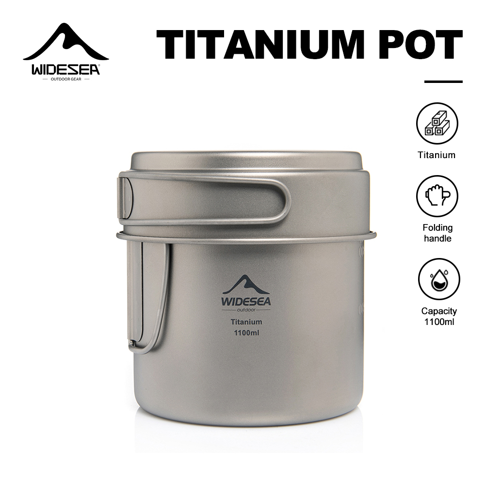 Camping Cooking Accessories - Widesea Ultraleichter Titan-Campingtopf, 1100 ml, faltbarer
