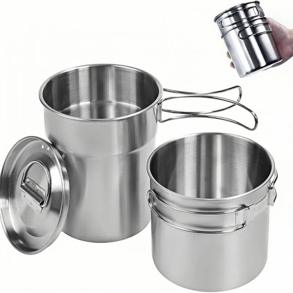 Camping Cooking Pot With Lid - Faltbare Campingbecher, Campingtöpfe, Kochgeschirr, 304-Food-Grade Outdoor-Camping-Kochset