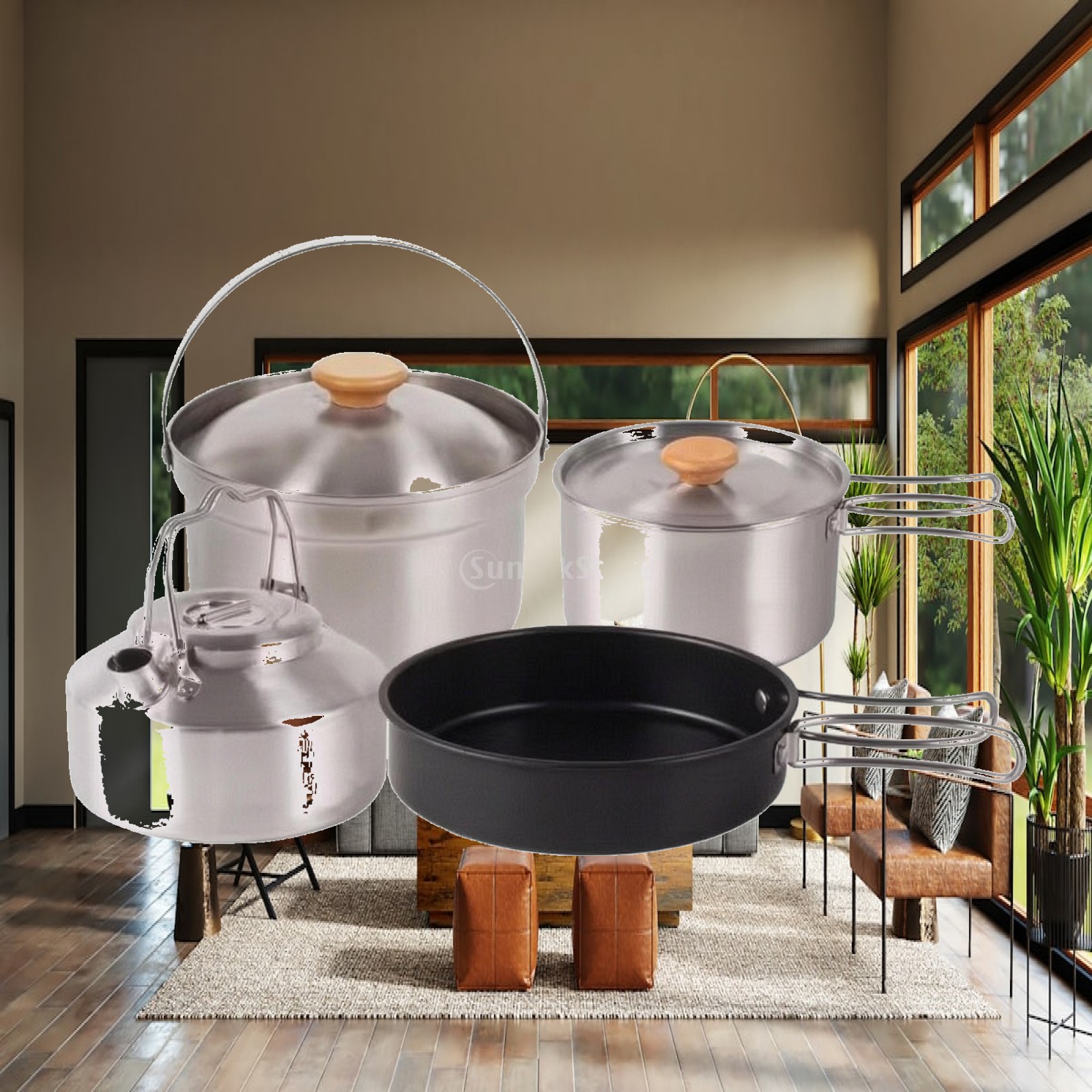 Camping Cooking Mess Kit - 4-teiliges Camping-Kochset aus Edelstahl, stapelbares Camping-Kochgeschirr-Set