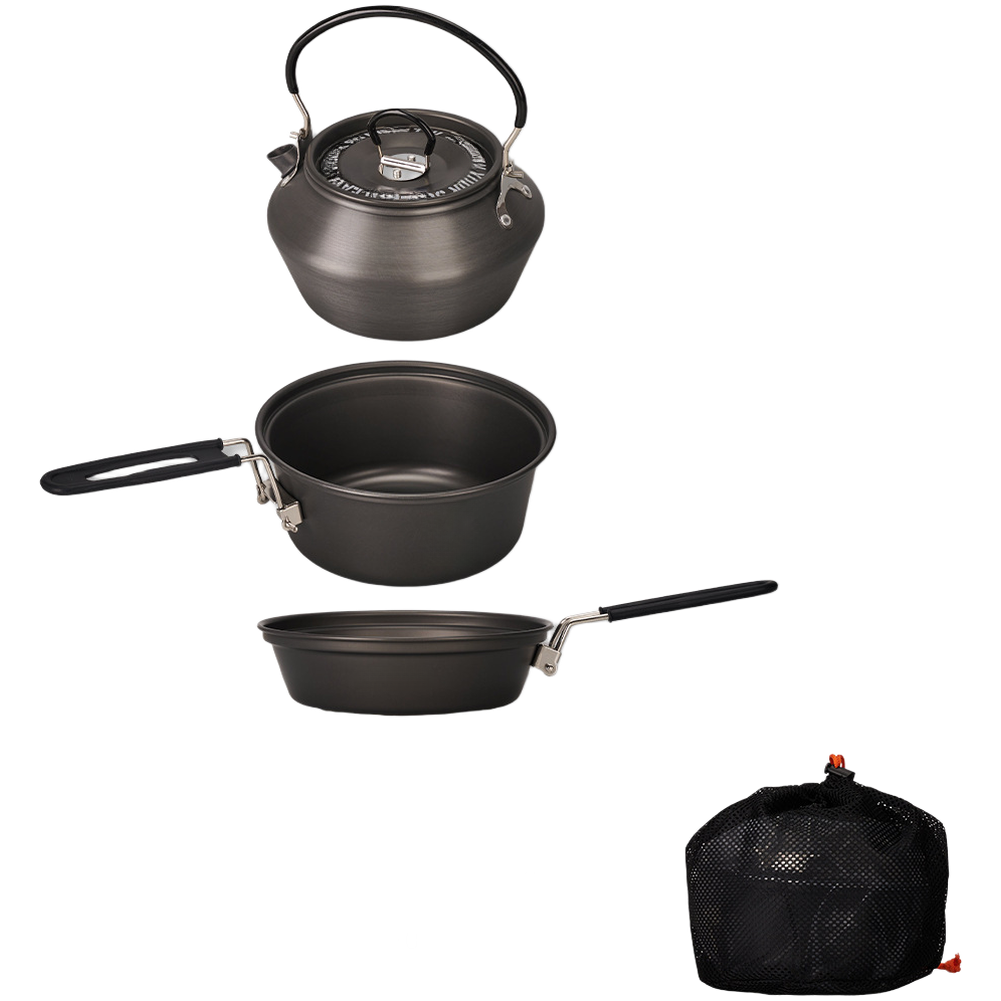 Camping Cooking Pots And Pans Set - Leichtes Camping-Kochgeschirr-Set aus Aluminiumlegierung, 3-teilig, Topf