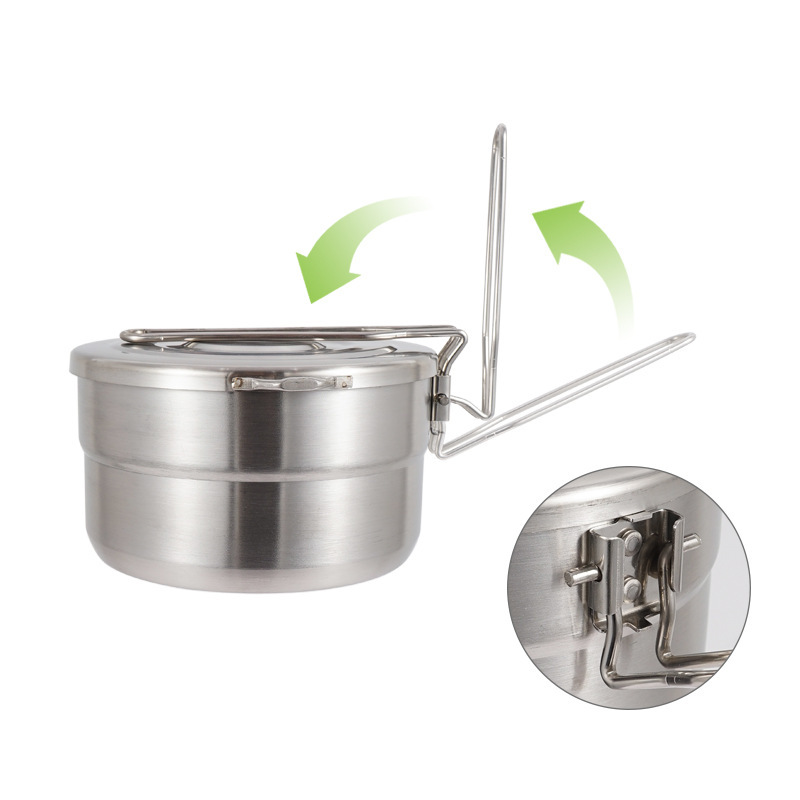Camping Cooking Pot With Lid - Outdoor-Kochtopf aus Edelstahl mit Deckel und