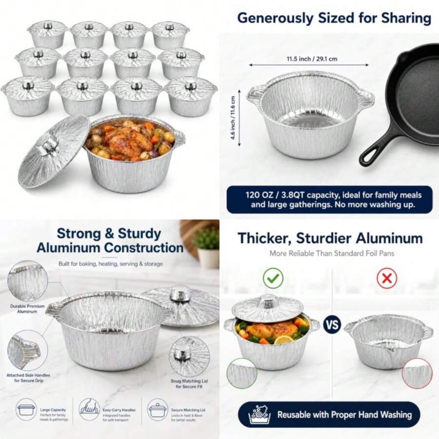 Camping Cooking Pot With Lid - 12er-Pack Einweg-Topf mit Deckel, Alufolienbehälter zum