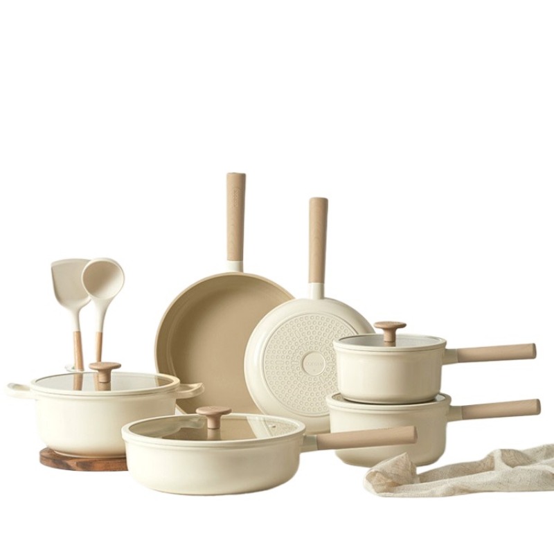 Camping Cooking Pots And Pans Set - Geling Chinesische Günstige Weiße Titan-Keramik Küchenpfannen