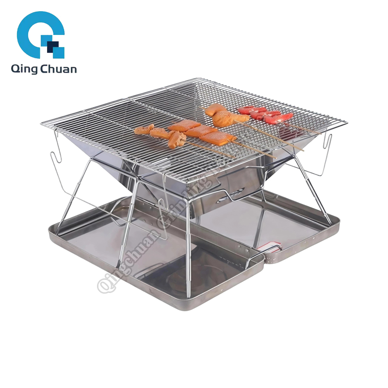 Camping Cooking Grill - Camping-Grill Holzkohleofen Faltbarer Edelstahl-Feuerkorb-Grill für Outdoor-Kochen