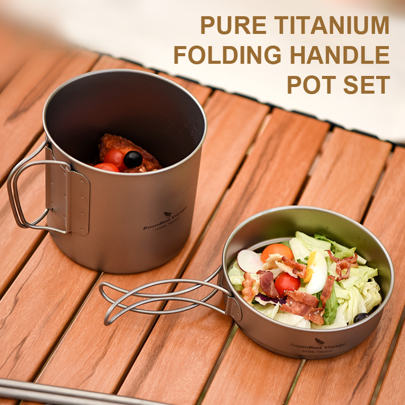 Camping Cooking Pots And Pans Set - Topfset aus reinem Titan mit klappbarem