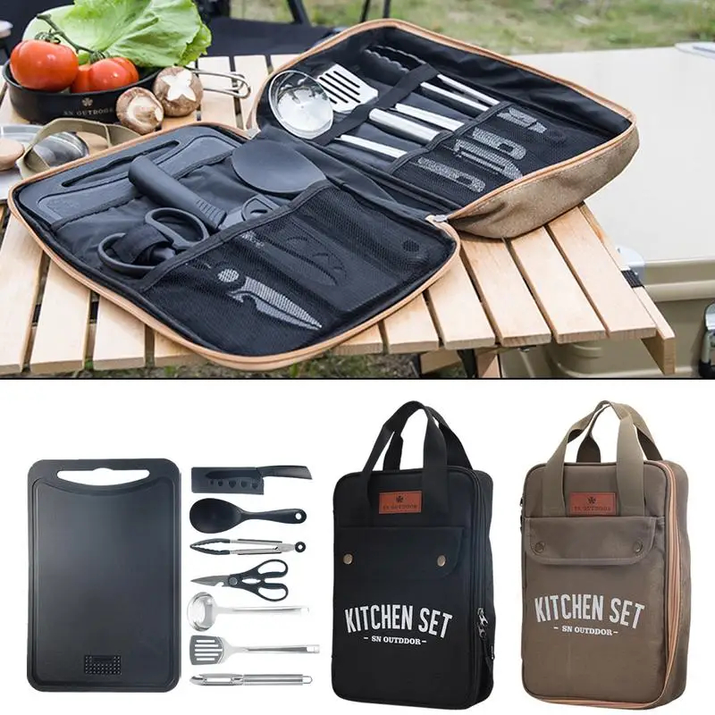 Camping Cooking Cylinder - 8-teiliges Camping-Küchen-Kochgeschirr-Set Tragbares Outdoor-Reise-Utensilien-Set Edelstahl Koch-