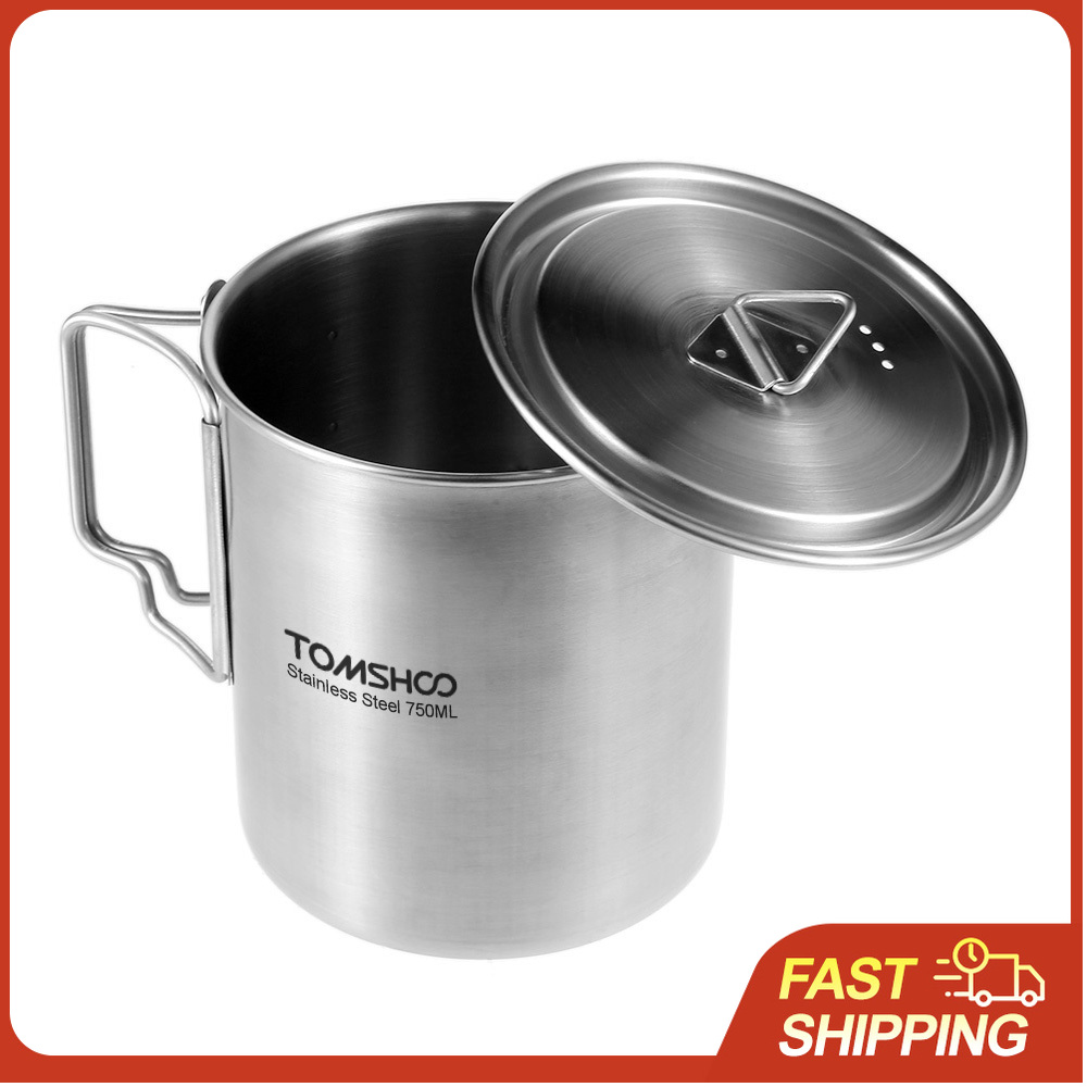 Camping Cooking Pot With Lid - TOMSHOO 750 ml Edelstahl-Topf, tragbarer Wasserbecher