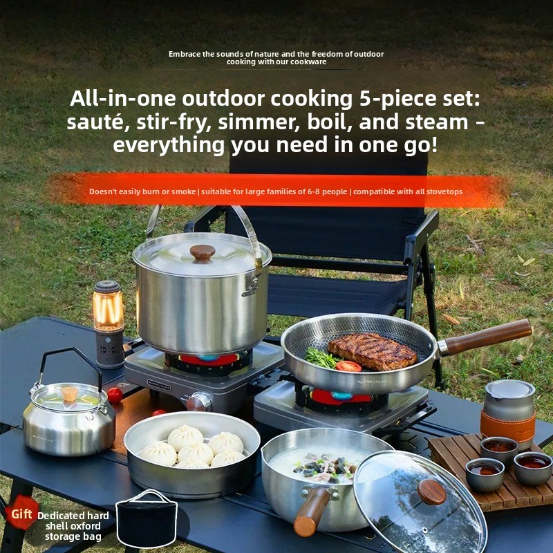 Camping Cooking Pots And Pans Set - Tragbares Camping-Kochgeschirr-Set Multifunktionaler Kassettenherd Kochtopf Wasserkocher