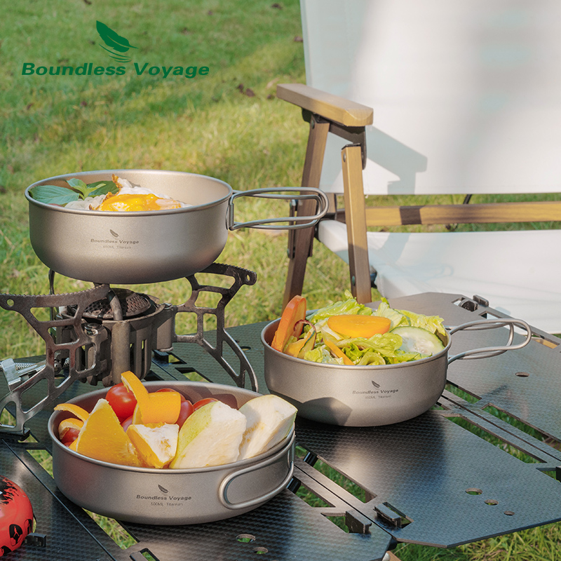 Camping Cooking Pots And Pans Set - Boundless Voyage Titan-Camping-Kochset Topf Pfanne mit