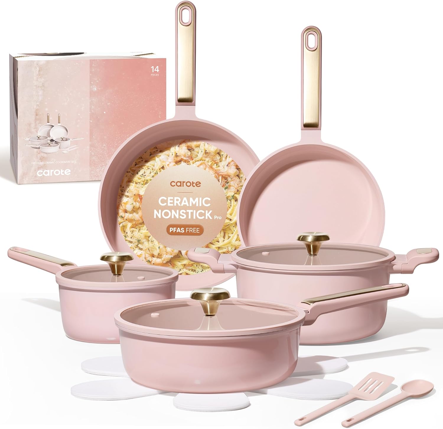 Camping Cooking Pots And Pans Set - Antihaft-Keramik-Kochgeschirr-Set, 14-teiliges Topf- und Pfannen-Set, Giftfrei