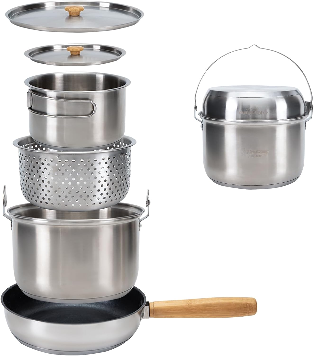 Camping Cooking Pots And Pans Set - 304 Edelstahl Camping-Kochgeschirr-Set - Töpfe, Pfanne