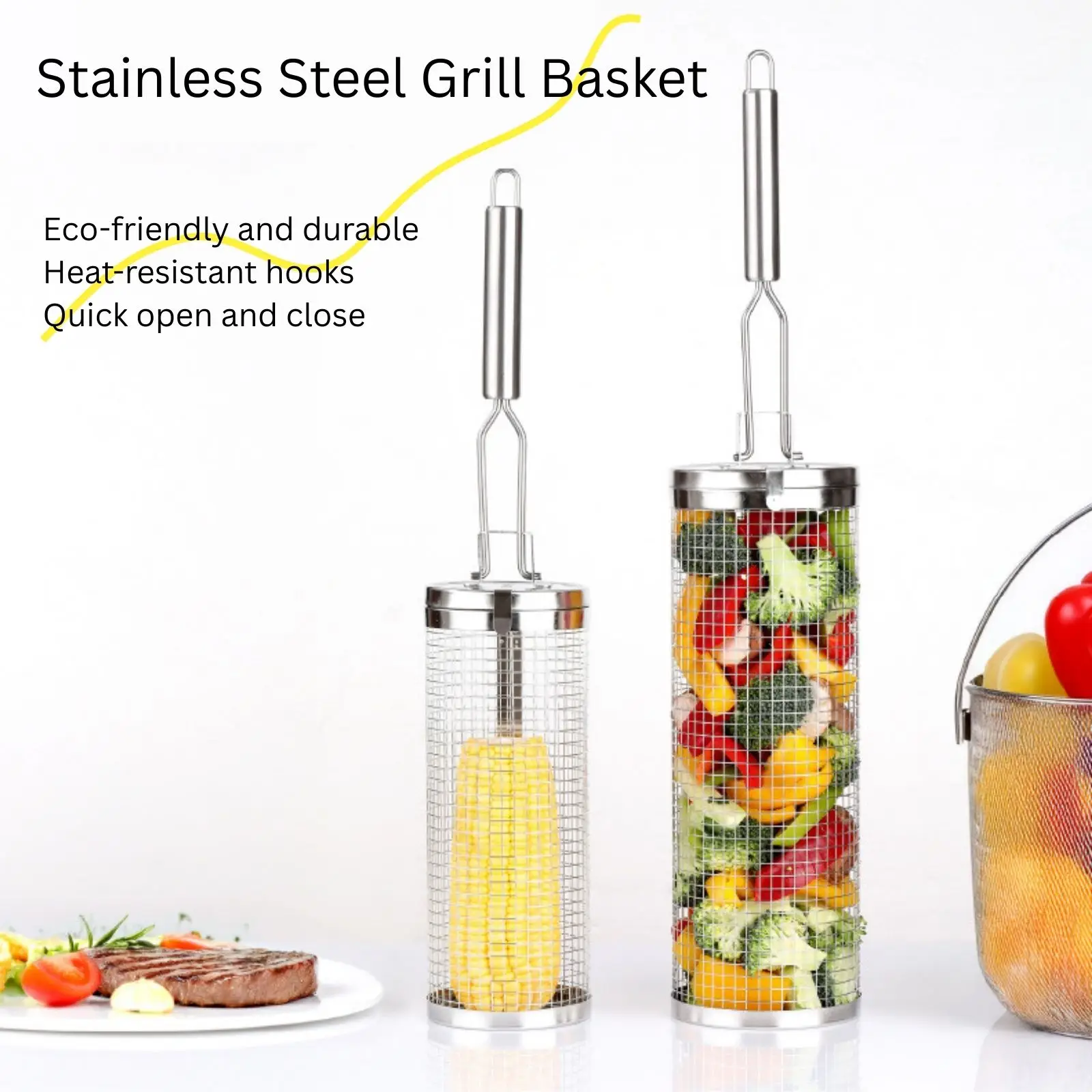 Camping Cooking Basket - Edelstahl-Rollgrillkorb – unverzichtbares Outdoor-Kochzubehör für Camping,