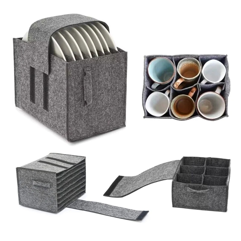 Camping Cooking Organizer - 1 Stück Filz-Teller- und Becheraufbewahrungstasche, verdickt,