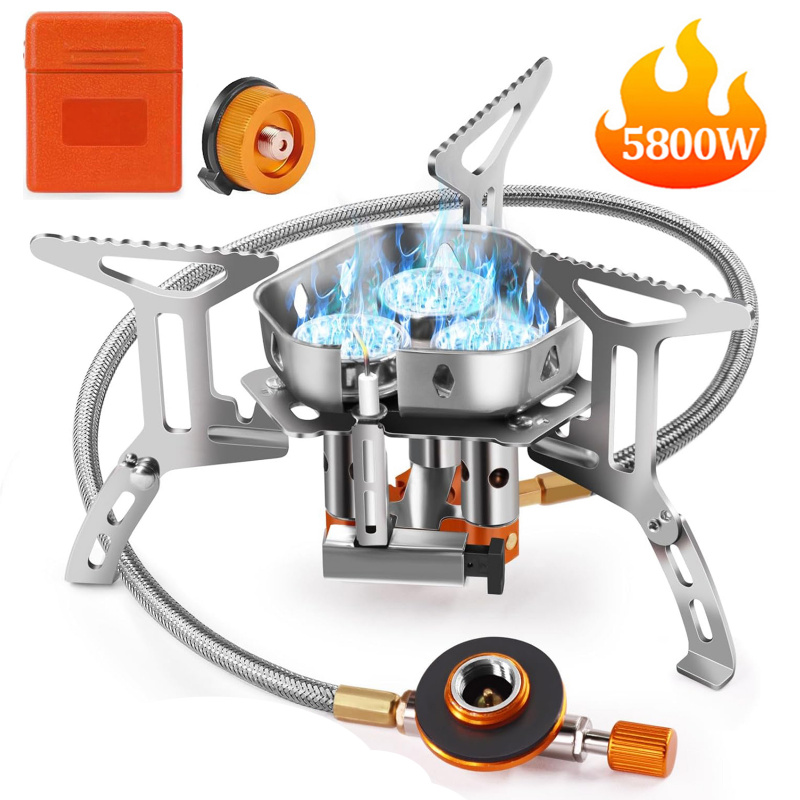 Camping Cooking No Gas - 5800W Hochleistungs-Camping-Gaskocher, Windgeschützter Outdoor-Gaskocher, Ideal zum