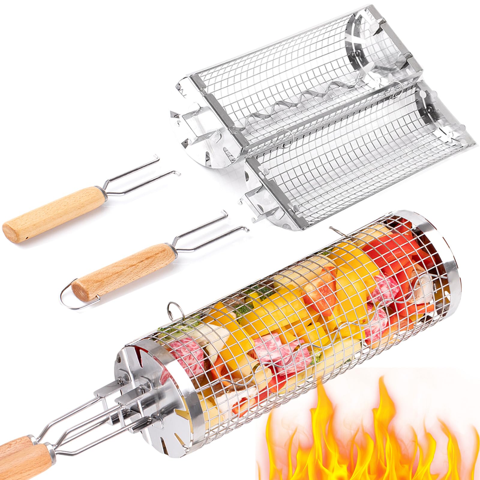 Camping Cooking Basket - BUYYES Rolling Grill Korb BBQ Mesh
