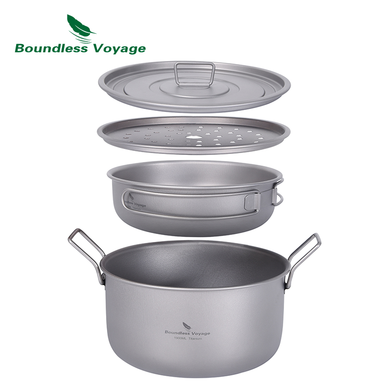 Camping Cooking Pot With Lid - Boundless Voyage Camping-Kochtopf, multifunktionaler Titan-Dampfgarer, Suppentopf,